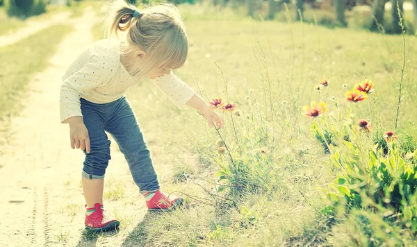 Niedliche kleine Mädchen spielen im Freien — Stockfoto