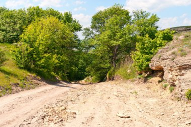 toprak yol orman ve dağlar aracılığıyla önde gelen