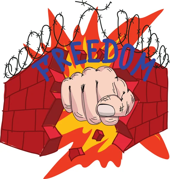 yumruklarını mashes bir tuğla duvar, özgürlük kavramı