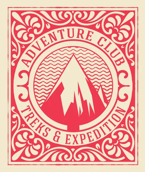 Adventure Club Karte mit floralen Details — Stockvektor