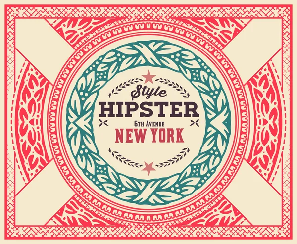 Hipster-Karte, Ornamente und florale Details, geschichteter Vektor — Stockvektor