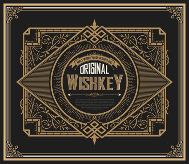 Vintage çerçeveler ile eski viski etiket