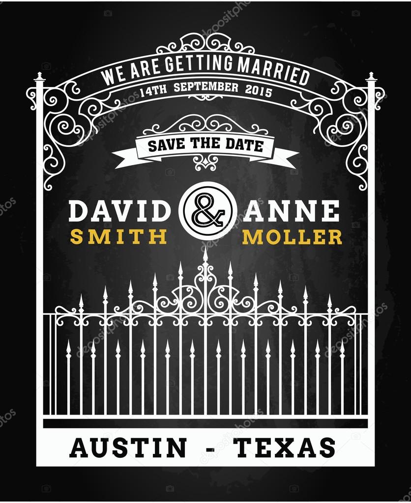Wedding invitation card with forged metal. Elements by layers