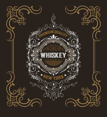 Viski ve Şarap etiketi için eski etiket tasarımı, Restoran afişi,