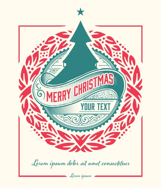 Tarjeta Felicitación Vintage Navidad Con Papel Pintado — Vector de stock