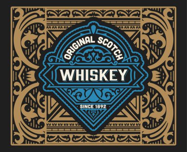 Eski çerçeveli viski etiketi