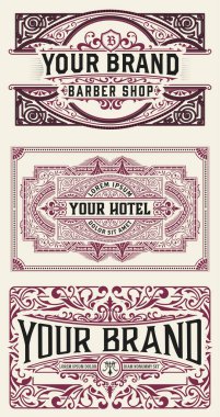 Paketleme için 3 vintage etiket seti