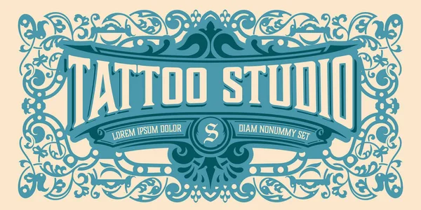 Logo Del Tatuaje Con Adornos Vintage Capas — Vector de stock