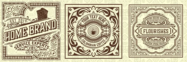 Paketleme için 3 vintage etiket seti