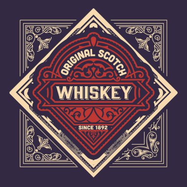 Eski çerçeveli viski etiketi