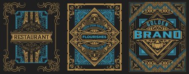 Paketleme için 3 vintage etiket seti