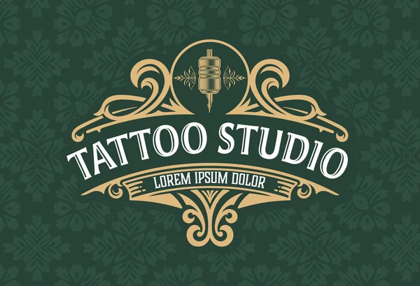 Логотип Татуювання Вінтажними Прикрасами Шаруватий — стоковий вектор