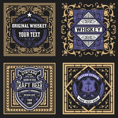 Paketleme için 4 eski etiket seti