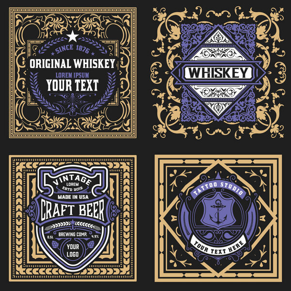 Набор из 4 винтажных этикеток для упаковки