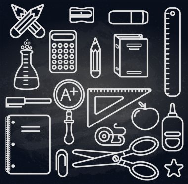 Geri ayarlama tebeşir tahtası üzerinde okul simgeler için