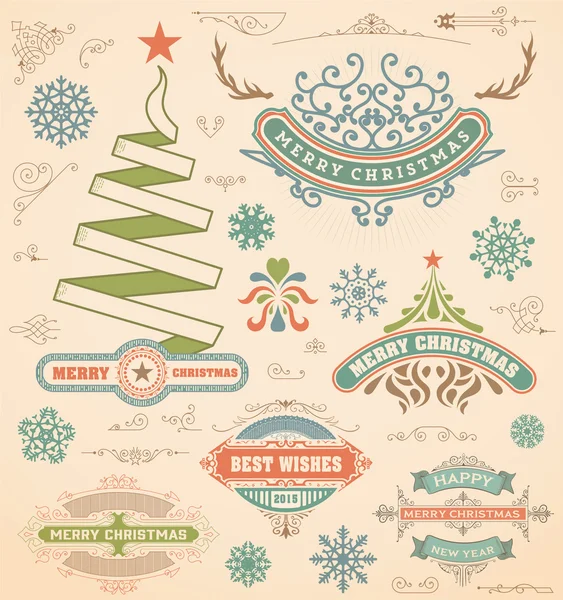 Elementos de decoración navideña. Feliz Navidad y feliz — Vector de stock