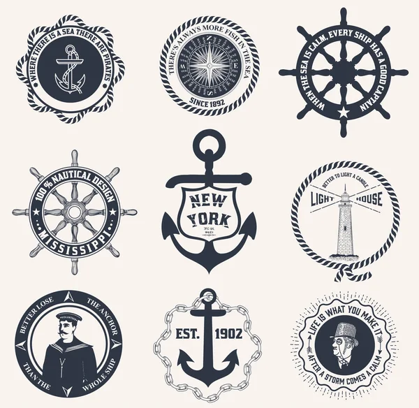 vintage deniz etiketleri, simgeler ve tasarım öğeleri kümesi
