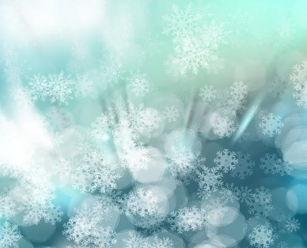 Vektor. Winter Blurred Bokeh Background dengan Glow Snowflakes. Ho - Stok Vektor