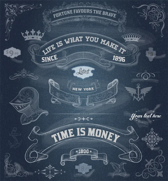 Kaligrafi tasarım öğeleri kümesi: Hanedanlık armaları, Etiketler, Barok f