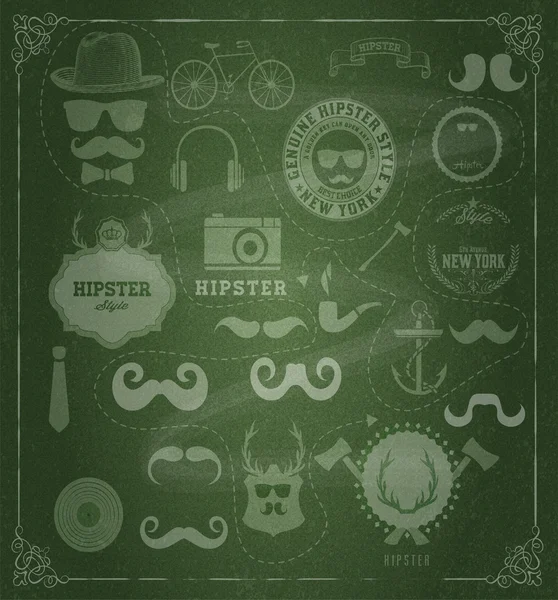 Vector. Hipster style design elements and icons set over black b — Stock Vector