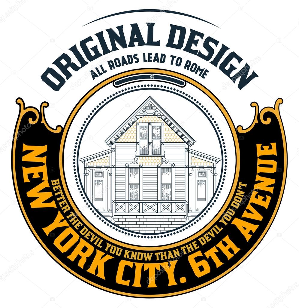 Old house badge. Old style design and floral details. Organized by layers.
