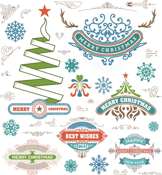 Noel dekorasyon tasarım öğeleri. Mutlu Noeller ve mutlu — Stok fotoğraf