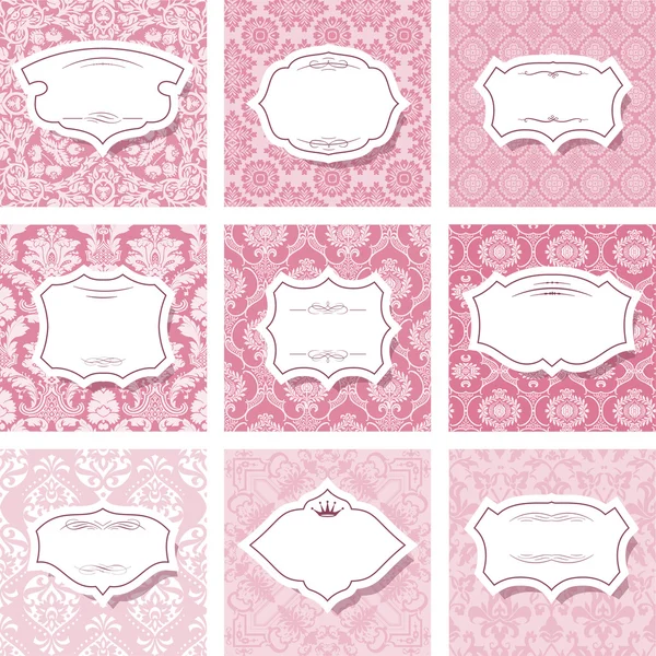 Frame set on seamless patterns in pastel pink. — Stock Vector