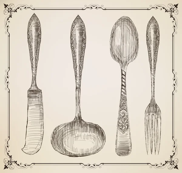 餐具，涂鸦风格 — 图库矢量图片