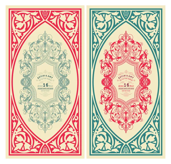 Set van retro bruiloft kaarten — Stockvector
