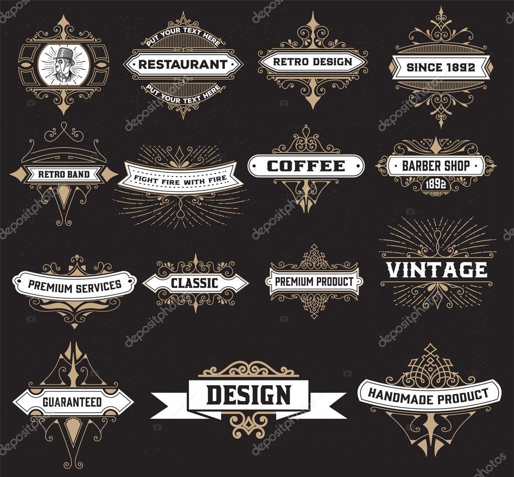 Vintage logo template, Hotel, Restaurant, Business Identity set. Design with Flourishes Elegant Design Elements. Royalty. Vector Illustration