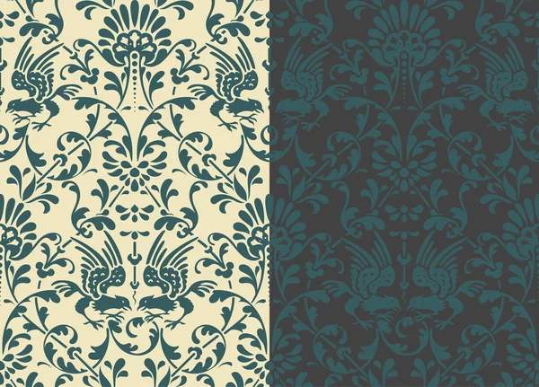 Vintage-Muster mit Vögeln und floralen Details — Stockvektor