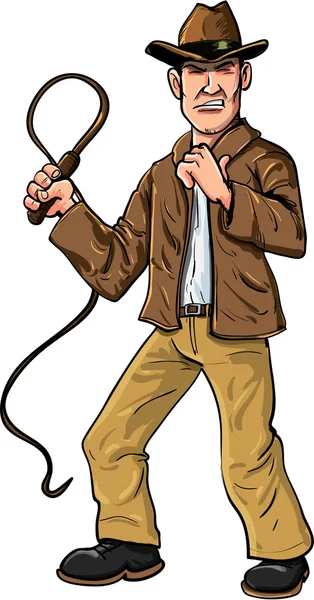 Cartoon man with whip and fedora — Stock Photo, Image