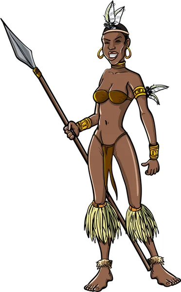 Kvinnlig Zulu krigare illustration på vita tillbaka marken — Stockfoto