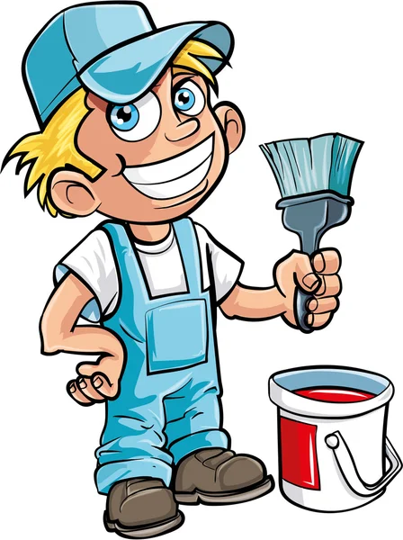 Cute house painter with a paintbrush — Stock Vector