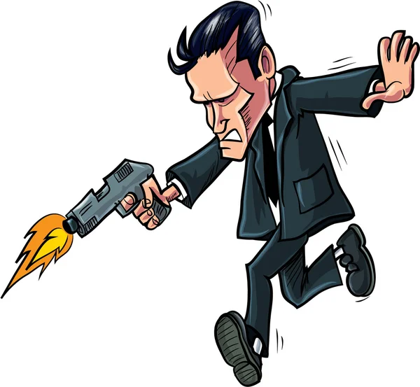 Cartoon spy running with his gun — Stock Vector