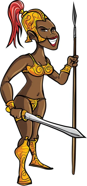 Cartoon black warrior woman with a sword — Stock Vector