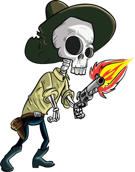 Cowboy esqueleto de dibujos animados con arma Ilustraciones de stock libres de derechos