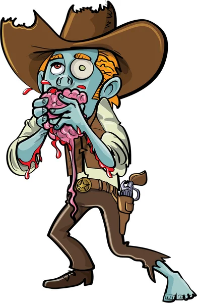 Cartoon zombie cowboy eating a brain — Stock Vector