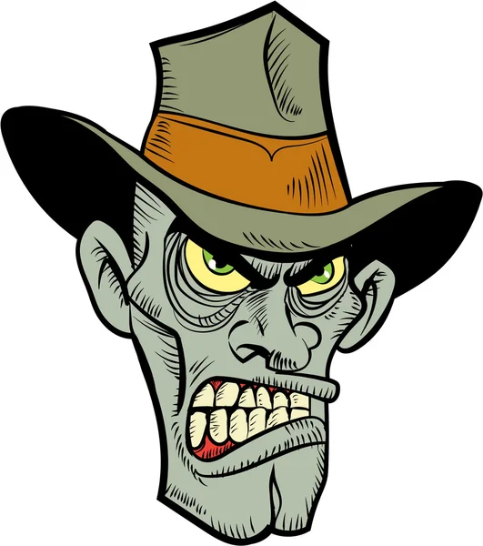 Cartone animato male cowboy zombie testa — Vettoriale Stock