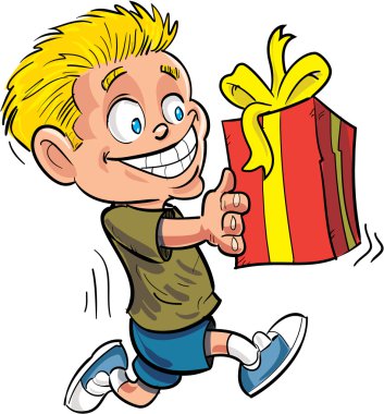 Çizgi film çocuk kaydırılan bir hediye ile çalışan.