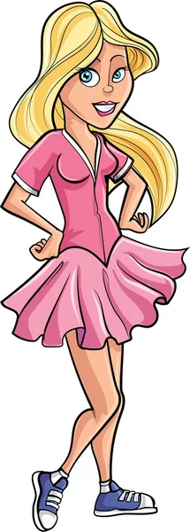 Zeichentrickmädchen in rosa Kleid und blonden Haaren — Stockvektor