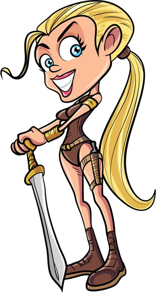 Cartoon blonde Kriegerin Frau — Stockvektor