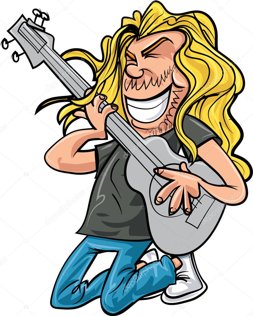 Cartoon rock guitar player playing rock music