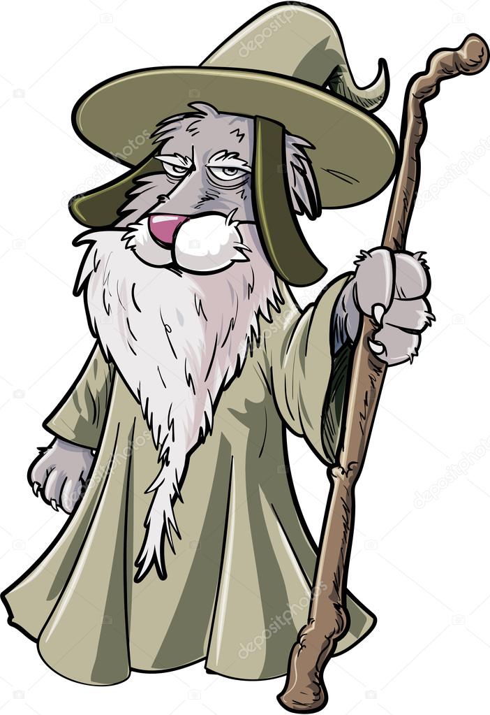 Cartoon cat wizard with staff