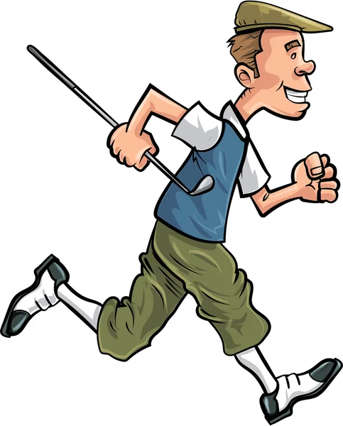 Γελοιογραφία παίχτης του γκολφ στην παραδοσιακή ενδυμασία — Διανυσματικό Αρχείο
