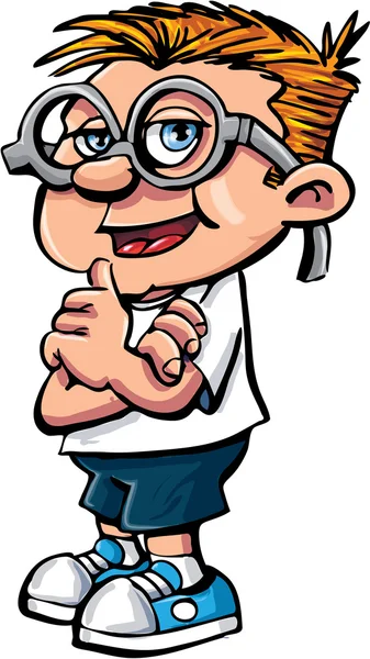 Lindo chico nerd de dibujos animados — Vector de stock