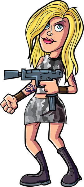 Cartoon rock femme avec pistolet à machine — Image vectorielle