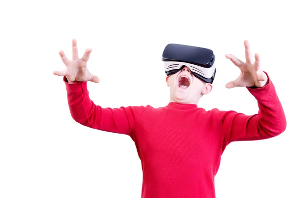 Дивовижна маленька дитина в гарнітурі віртуальної реальності — стокове фото