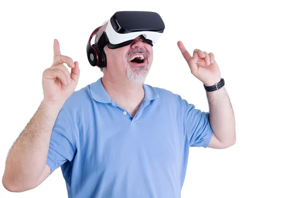 Захоплений чоловік в окулярах віртуальної реальності — стокове фото