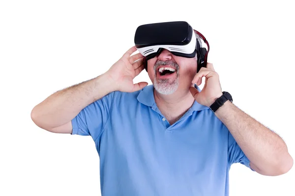 Сміється людина з окулярами віртуальної реальності — стокове фото